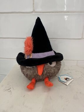 Jellycat Plush Halloween Witch Bird Toy - Black Hat with Orange Accents